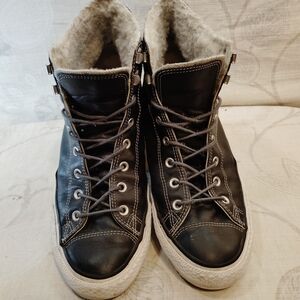 Men's Sz 13 Converse  All Star Black Leather High-Top Athletic Shoes